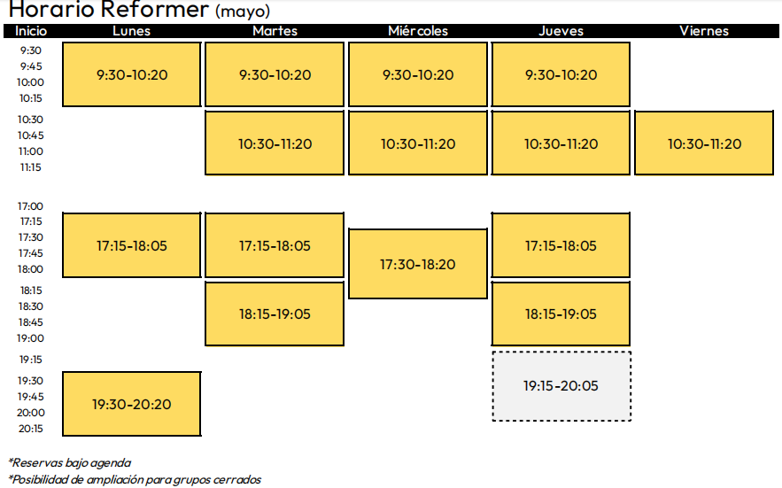 horario reformer mayo