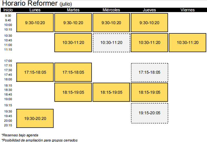 horario reformer julio